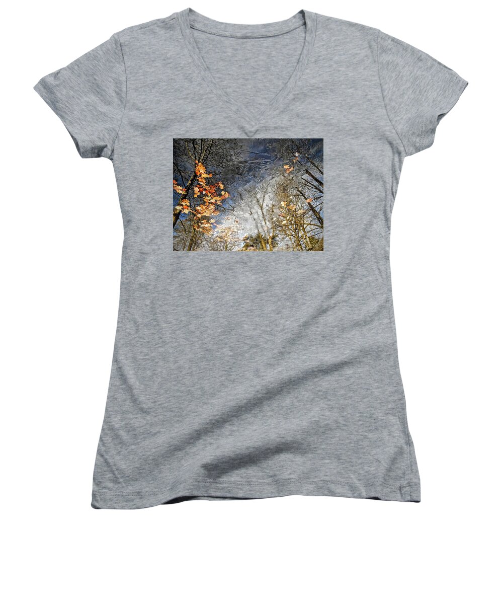 Landscapes Women's V-Neck featuring the photograph Fall Reflections by Joan Reese