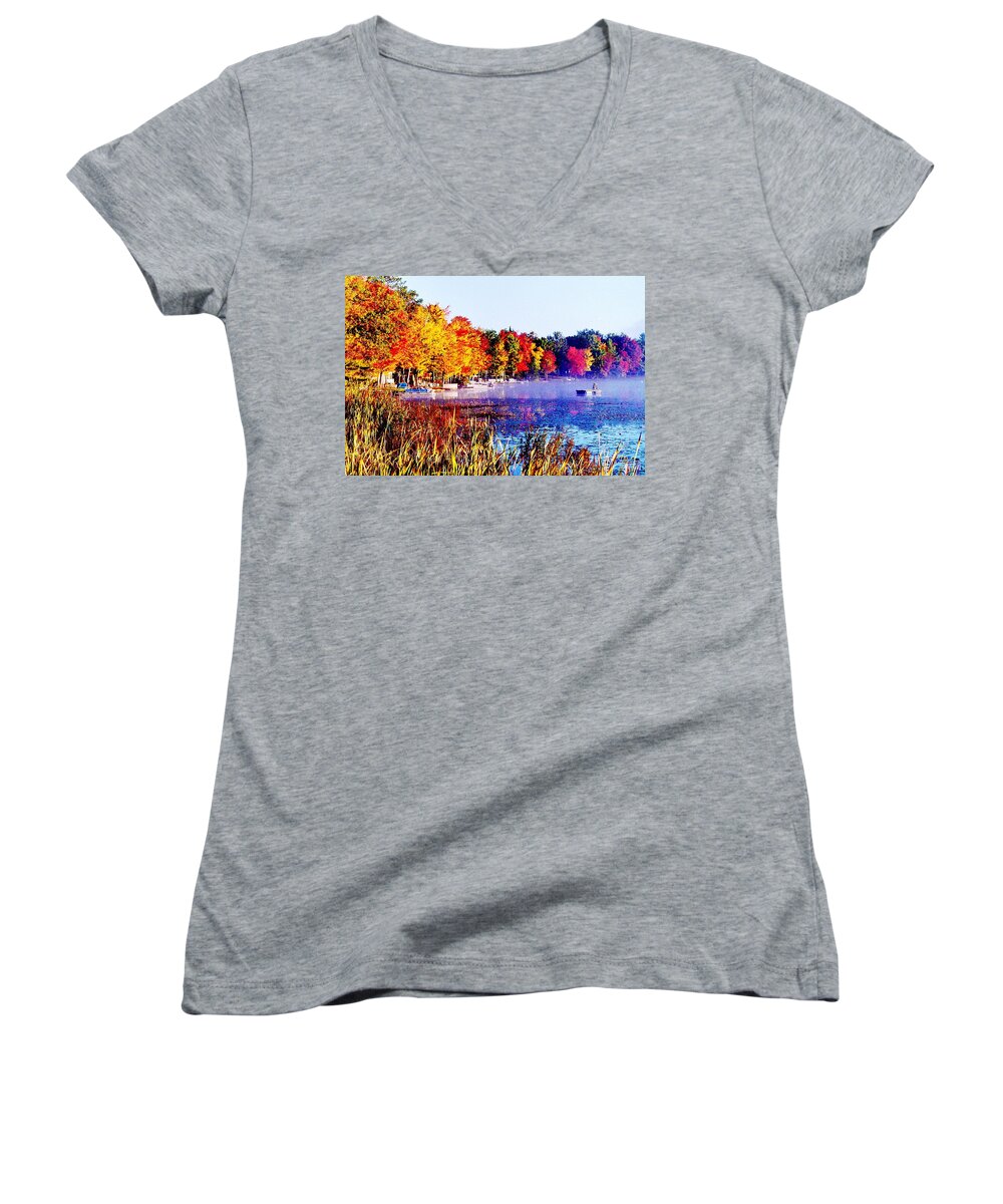 Lake Women's V-Neck featuring the photograph Fall Splendor of Mid-Michigan by Daniel Thompson