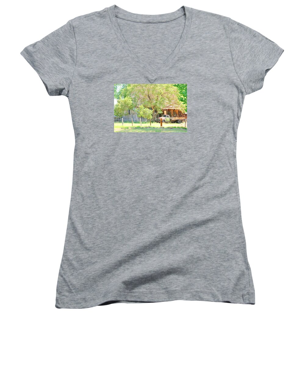 Tree Women's V-Neck featuring the photograph Farm Living by Marilyn Diaz