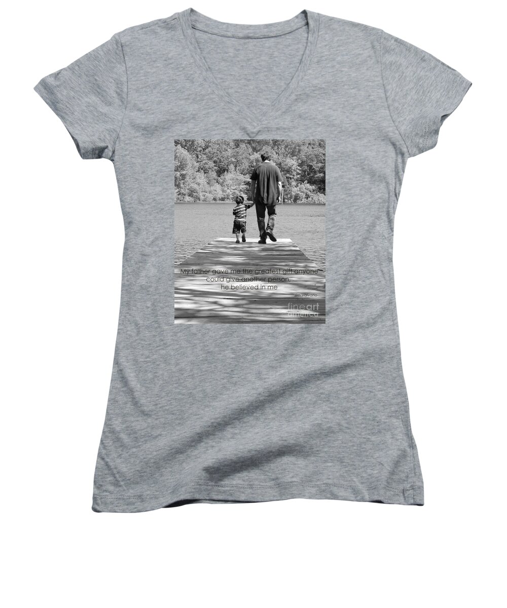 Father Women's V-Neck featuring the photograph Father and Son black white by Andrea Anderegg