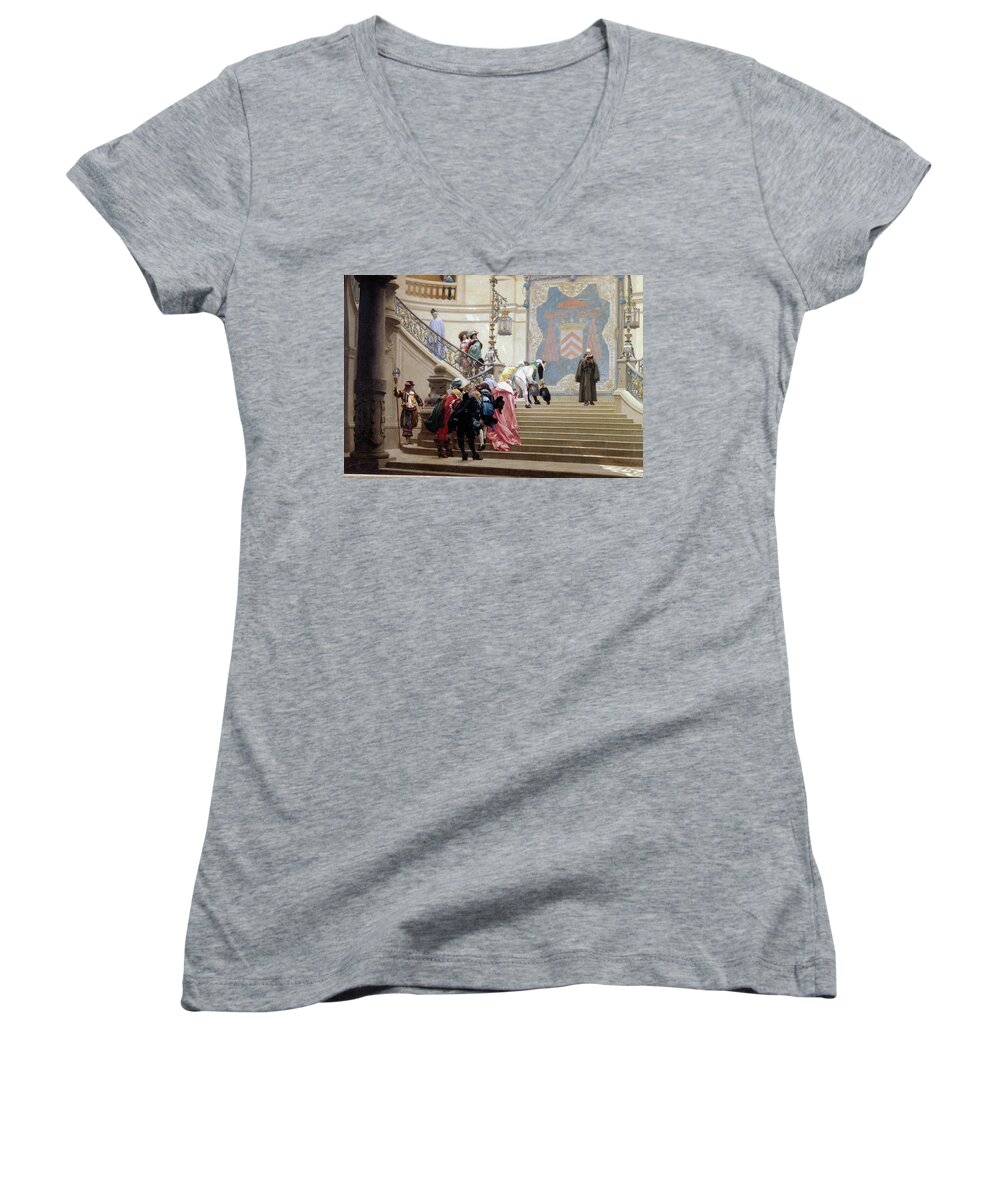 17th Century Women's V-Neck featuring the painting Father Joseph by Jean Leon Gerome