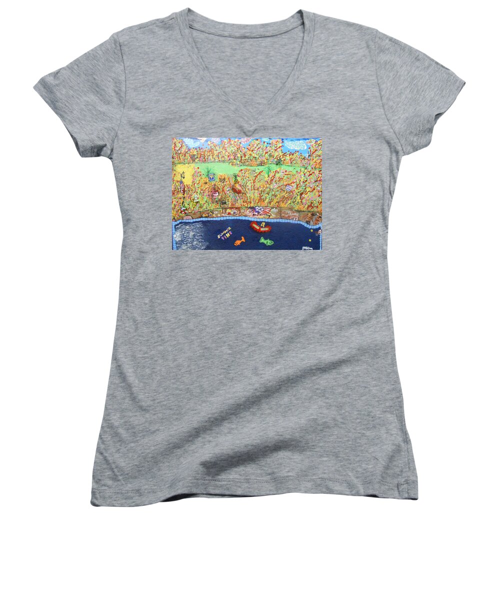 Contemporary Women's V-Neck featuring the painting Summer Time by GH FiLben