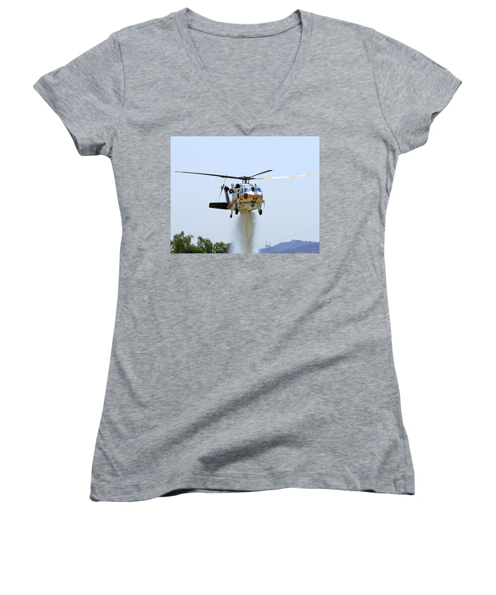 Aviation Women's V-Neck featuring the photograph Fire Hawk Water Drop by Shoal Hollingsworth
