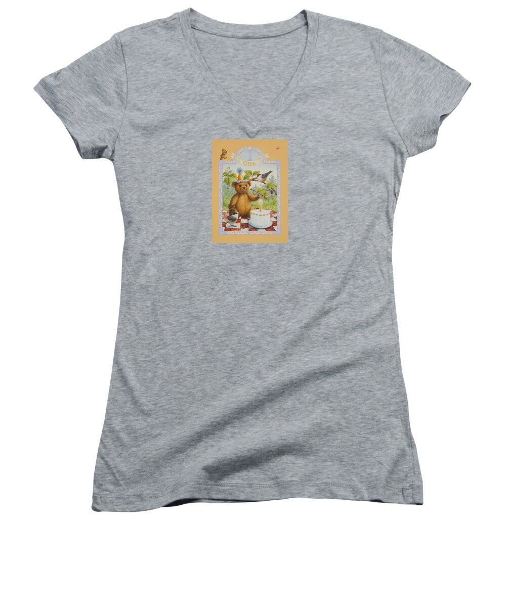 Birthday Women's V-Neck featuring the painting First Birthday by Lynn Bywaters