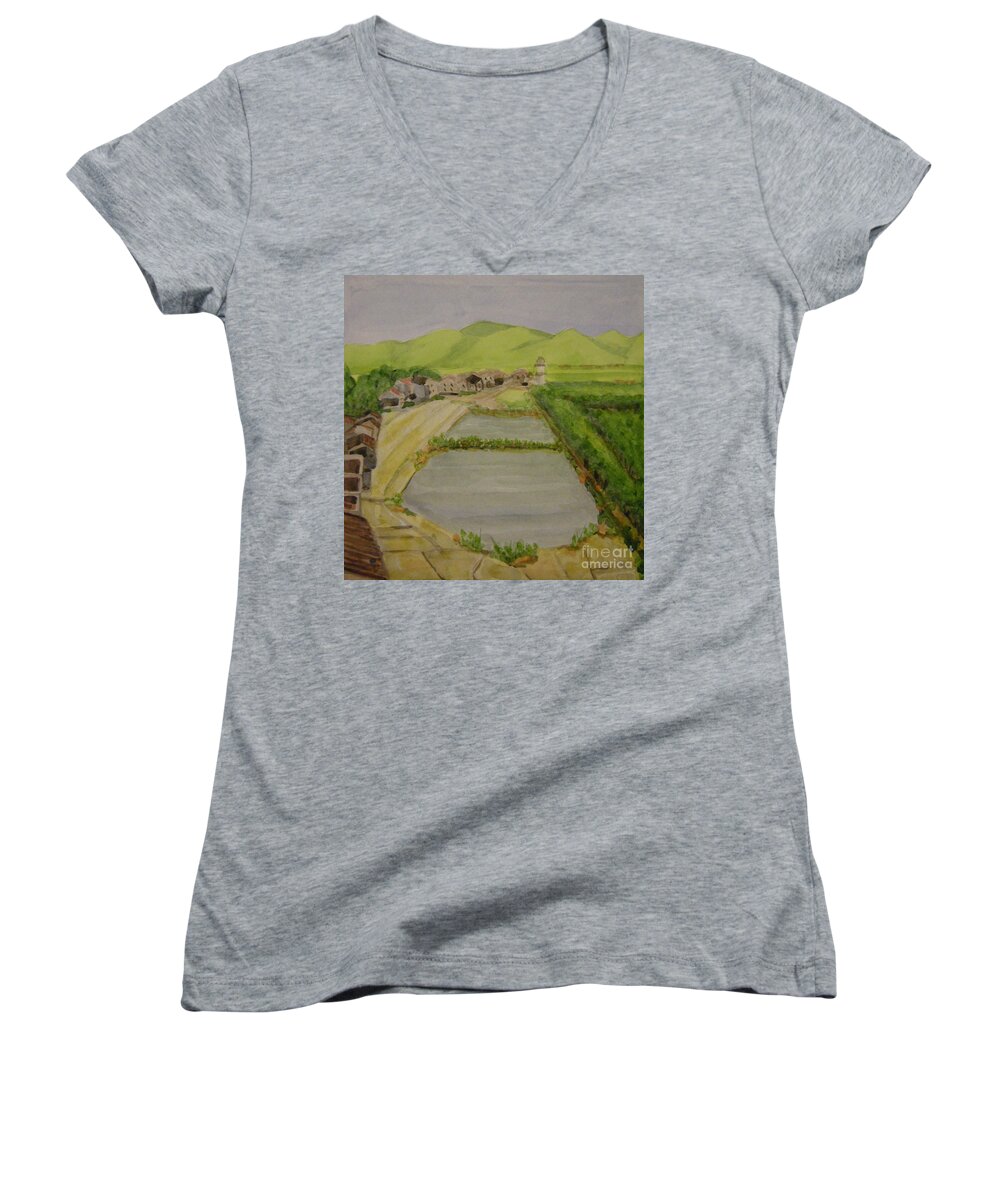 China Women's V-Neck featuring the painting Fish Ponds by Lilibeth Andre