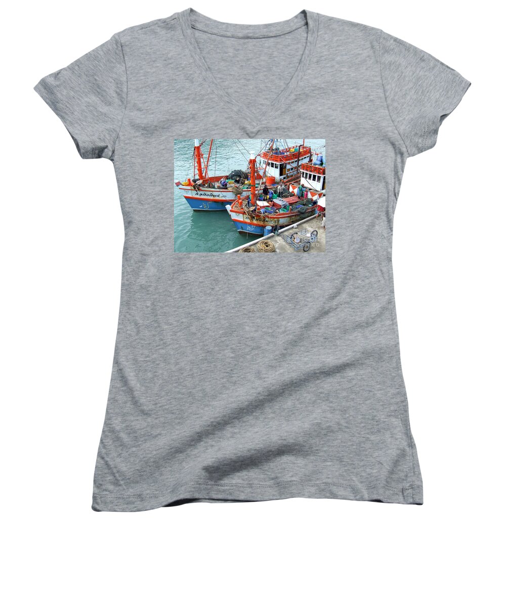Fisherman Women's V-Neck featuring the photograph Fisherman by Andrea Anderegg