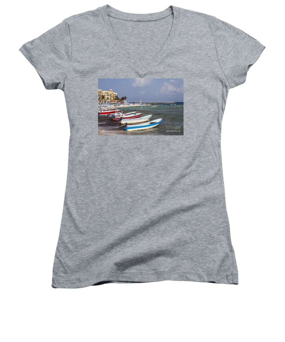 Mexico Women's V-Neck featuring the photograph Fishing Boats by Bryan Mullennix