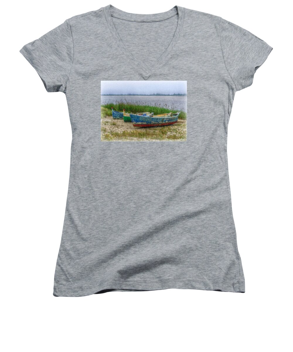 France Women's V-Neck featuring the photograph Fishing Boats by Hanny Heim