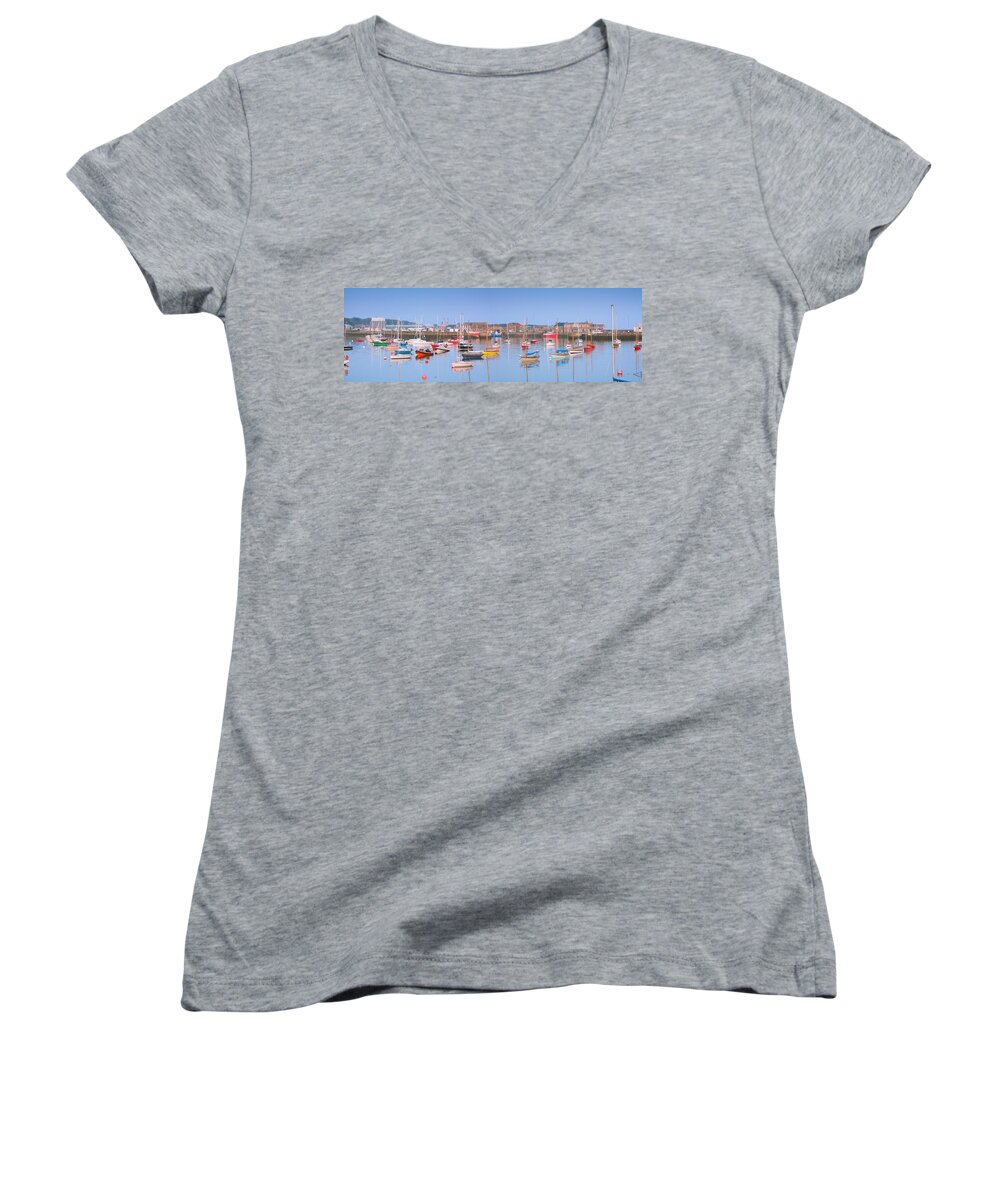 Anchorage Women's V-Neck featuring the photograph Fishing Boats in the Howth Marina by Semmick Photo