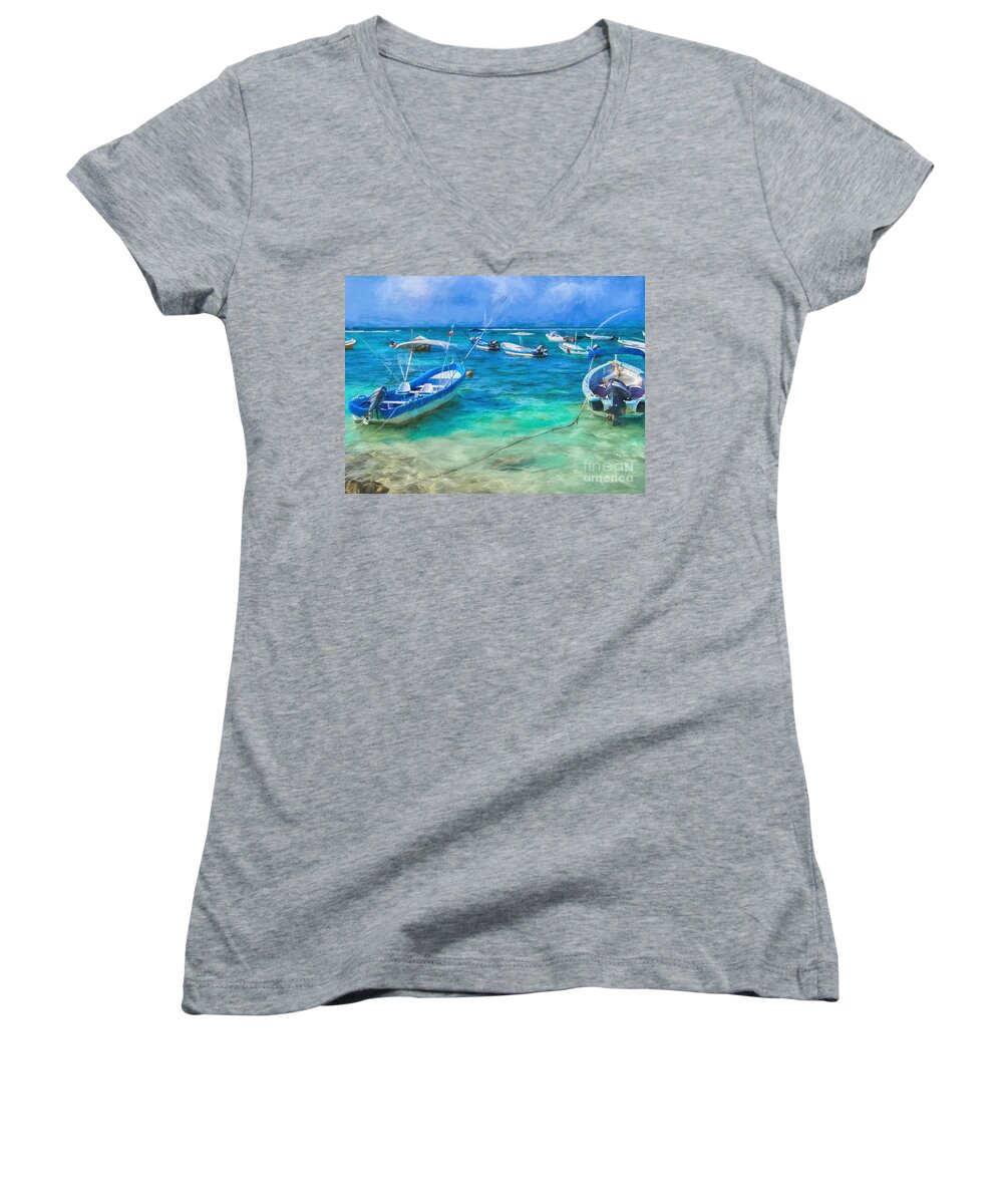 Boats Women's V-Neck featuring the photograph Fishing Boats by Peggy Hughes