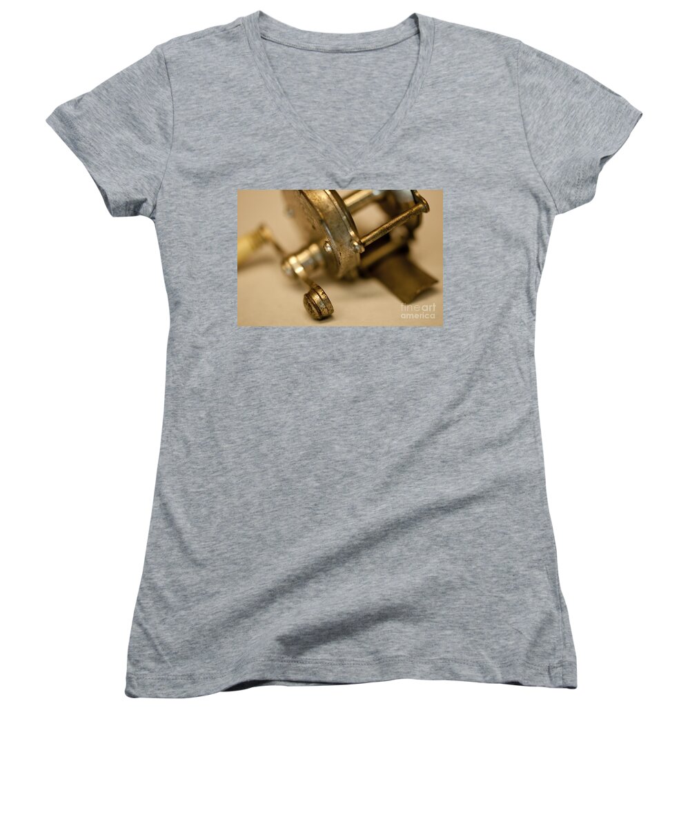 Fishing Reel Women's V-Neck featuring the photograph Fishing Reel by Wilma Birdwell