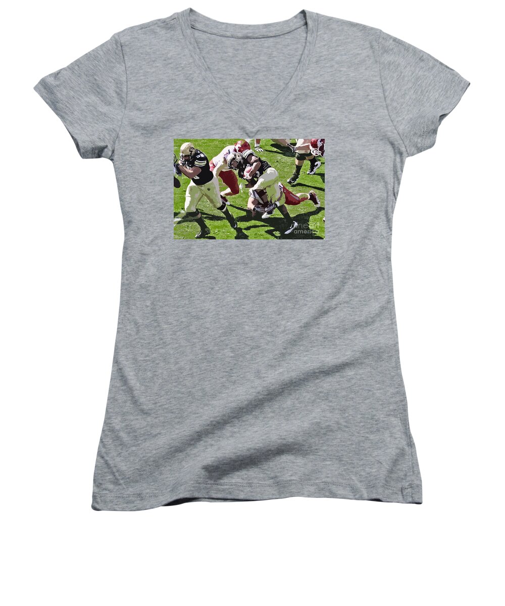 Colorado Women's V-Neck featuring the photograph Five Yards off Tackle by Bob Hislop