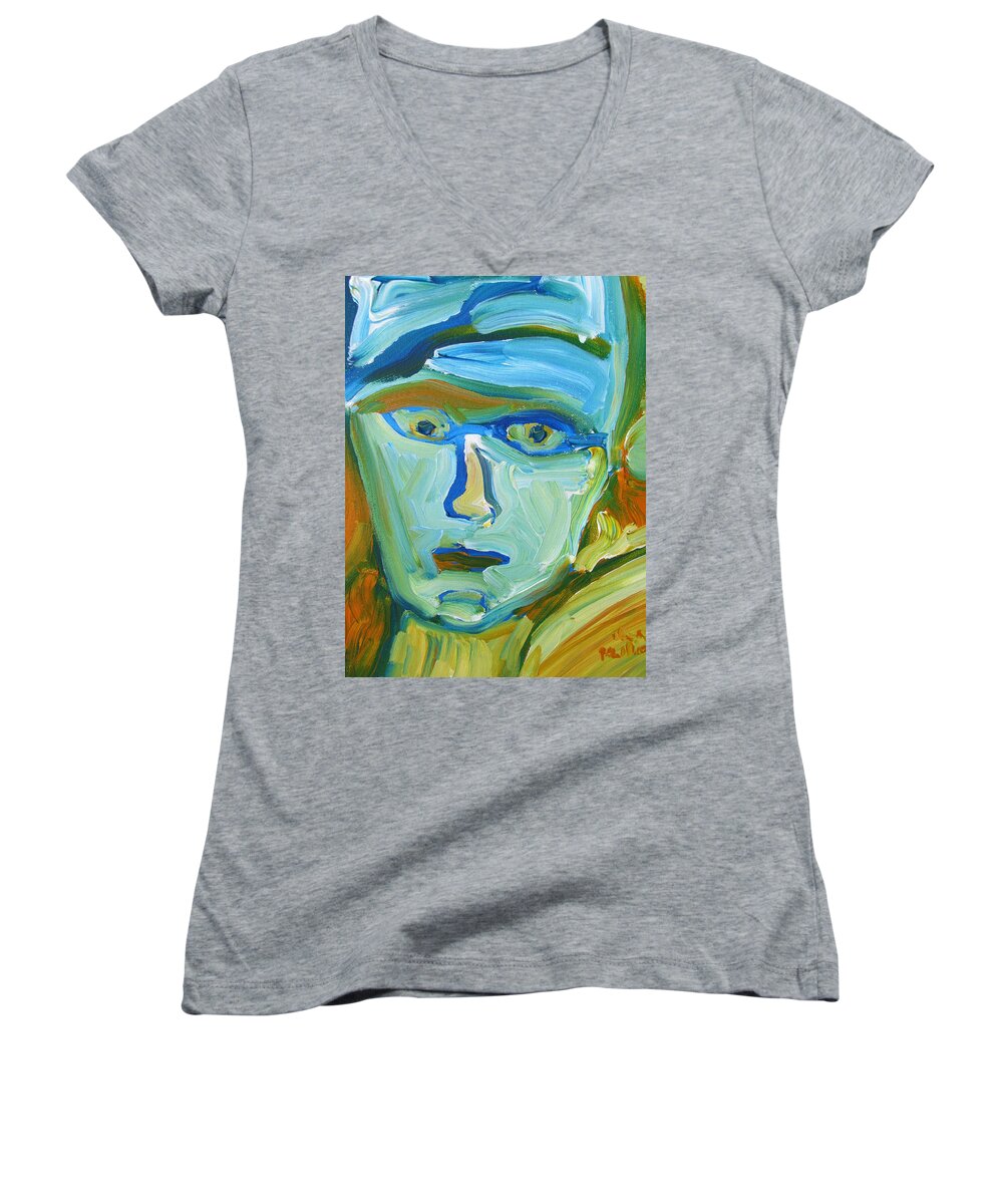 Portrait Women's V-Neck featuring the painting Floating Head by Shea Holliman