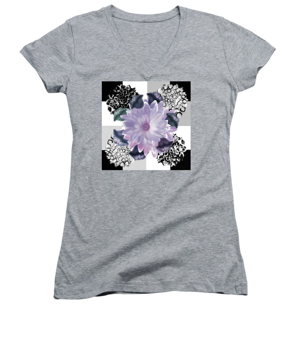 Floral Women's V-Neck featuring the painting Flower spreeze by Christine Fournier