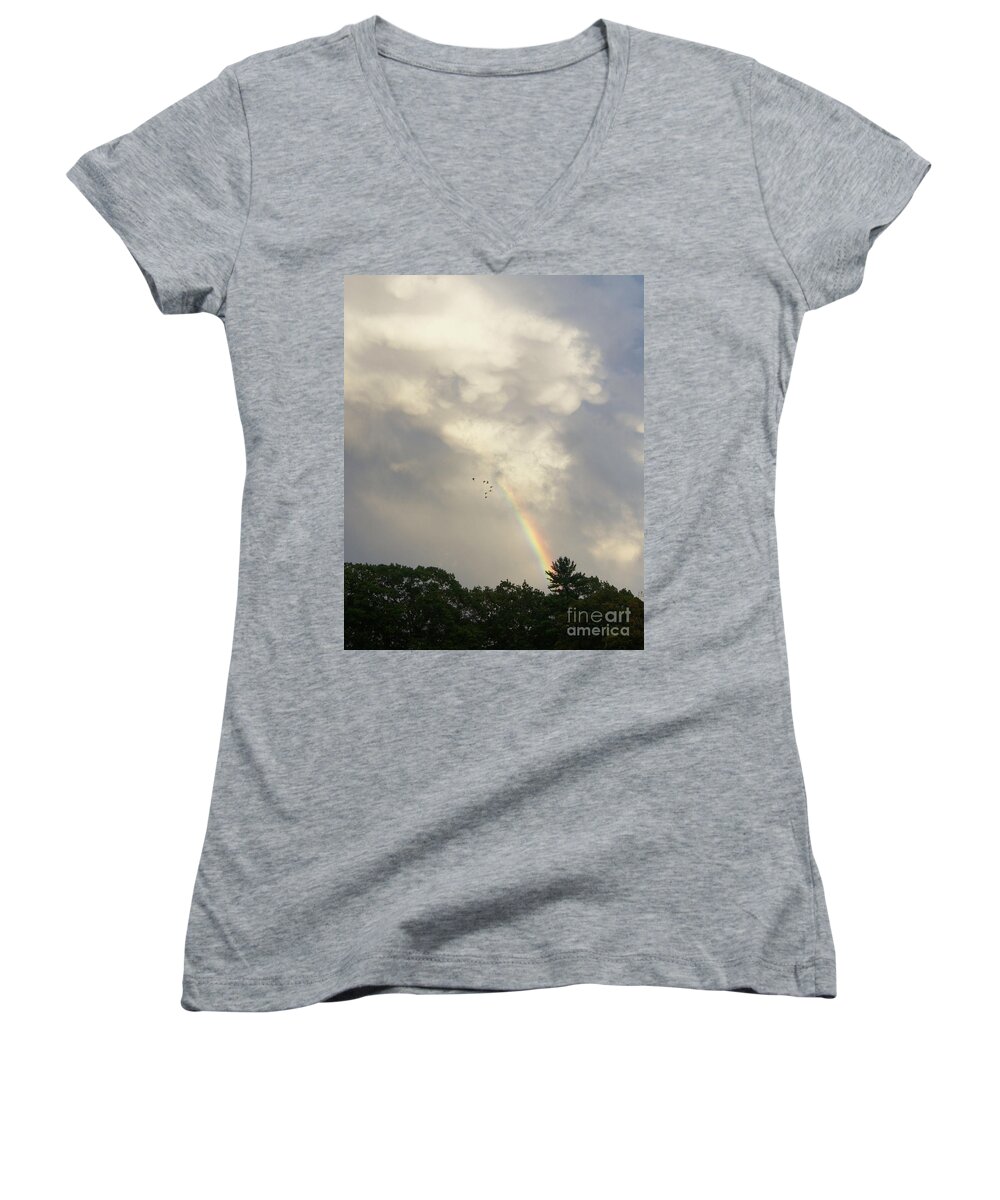 Rainbow Women's V-Neck featuring the photograph Flying Ahead by Joe Geraci