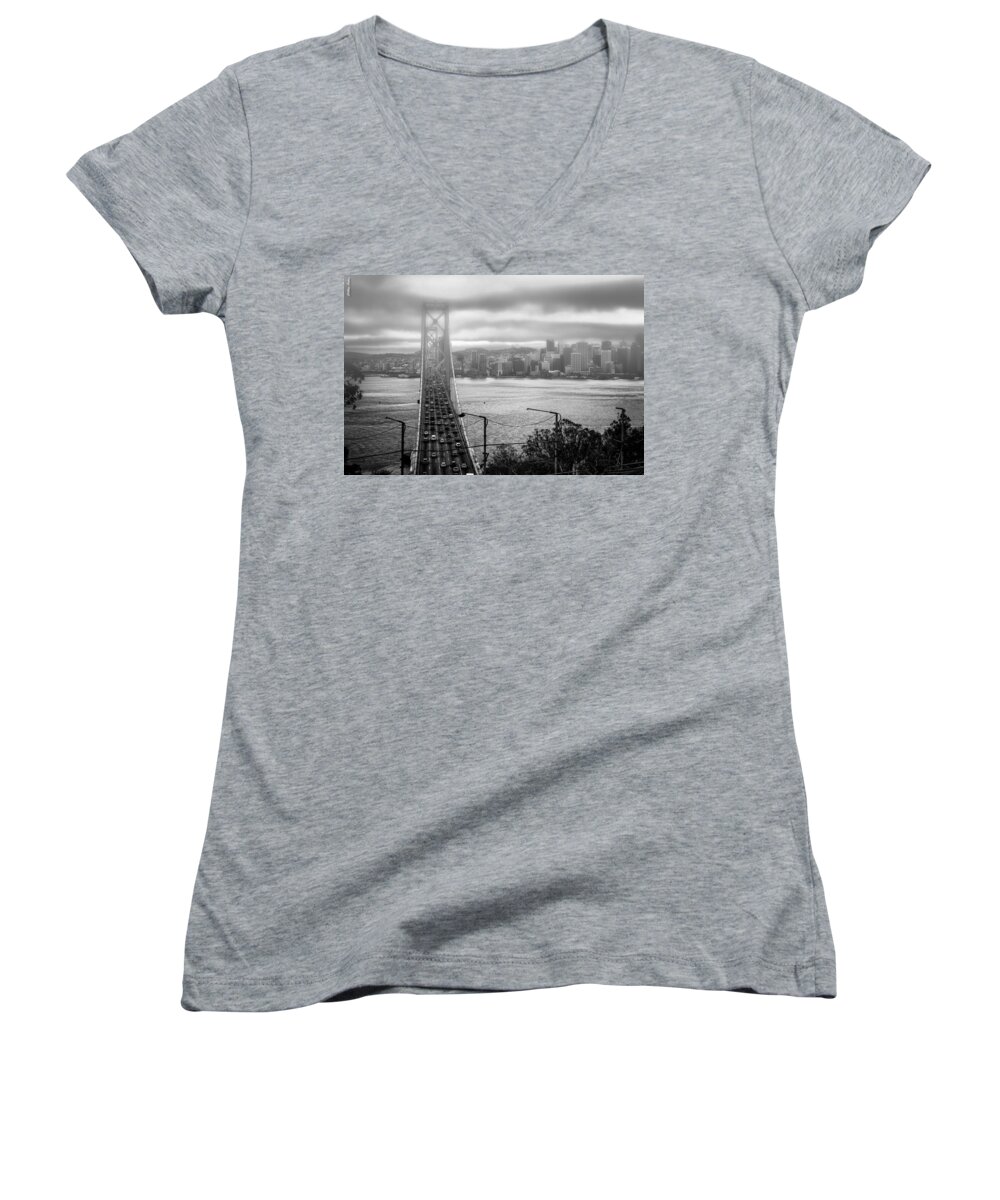 Bay Women's V-Neck featuring the photograph Foggy City of San Francisco by Alexander Fedin