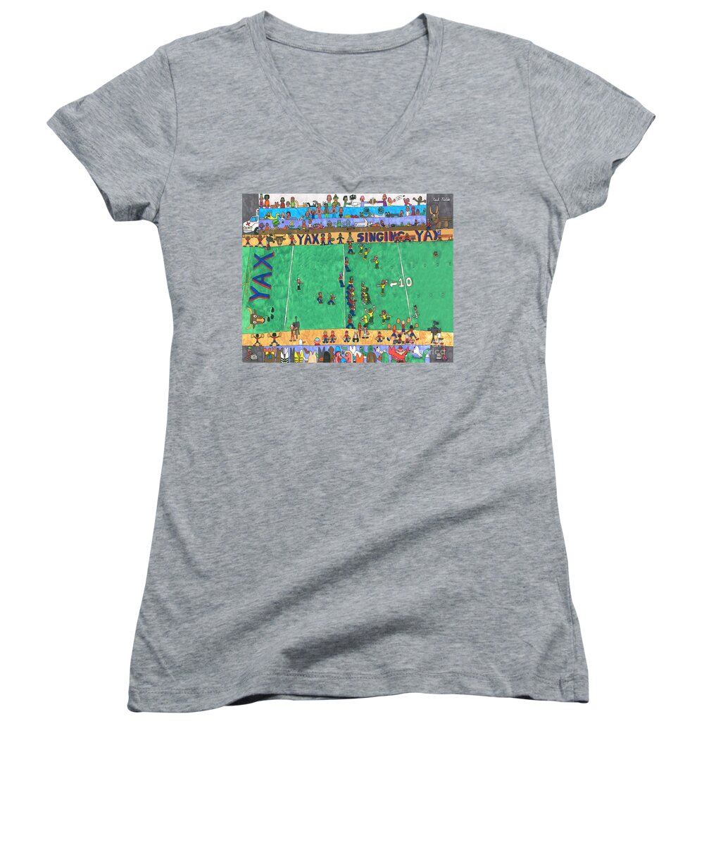 Sports Women's V-Neck featuring the drawing Football by Paul Fields