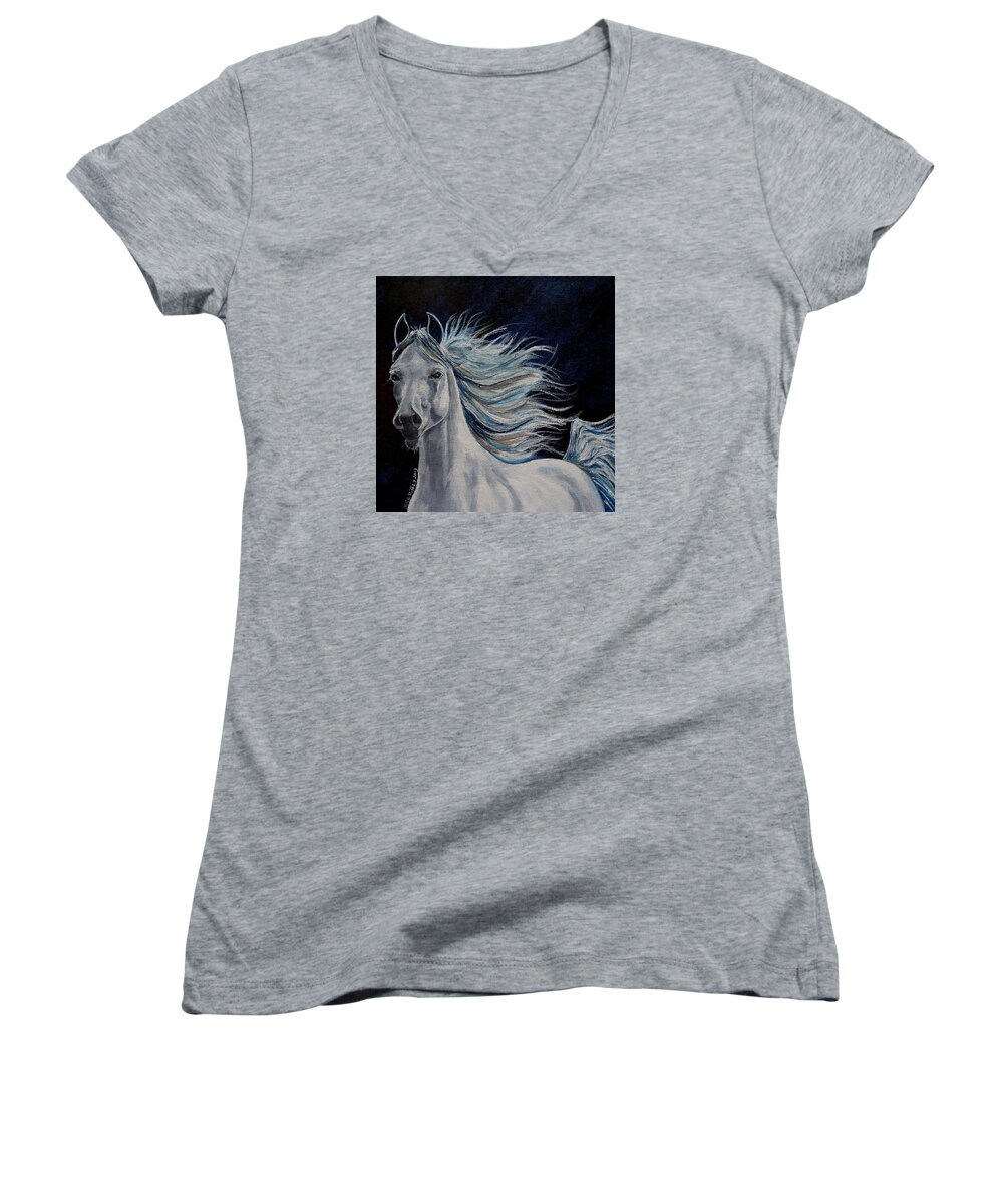 Horse Women's V-Neck featuring the painting Free by Julie Brugh Riffey