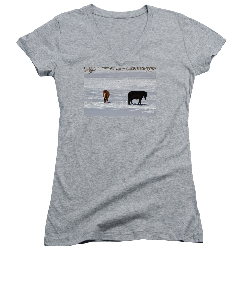 Horse Women's V-Neck featuring the photograph Free Spirits by Fiona Kennard