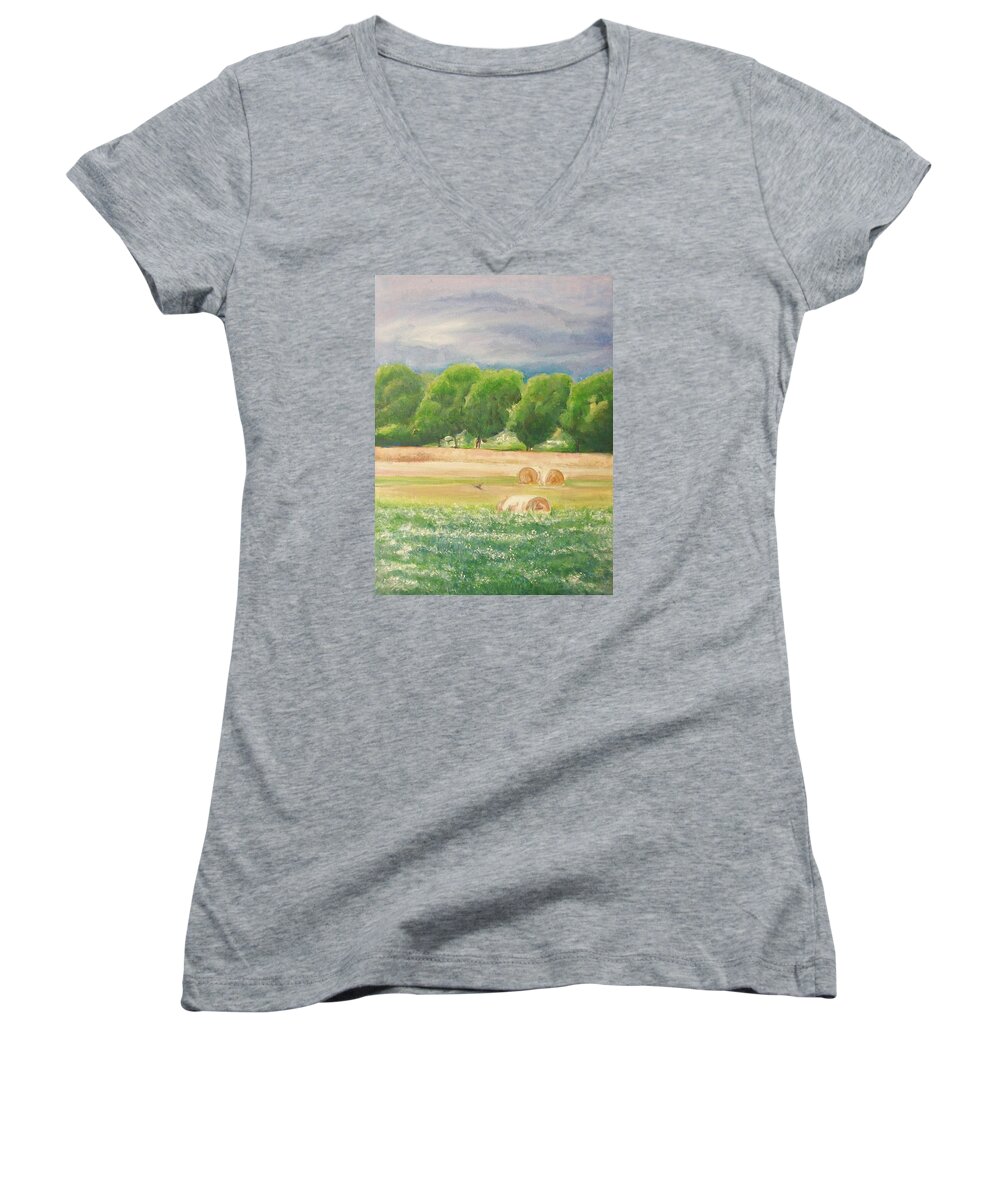 Landscape Women's V-Neck featuring the painting Freedom by Jane See