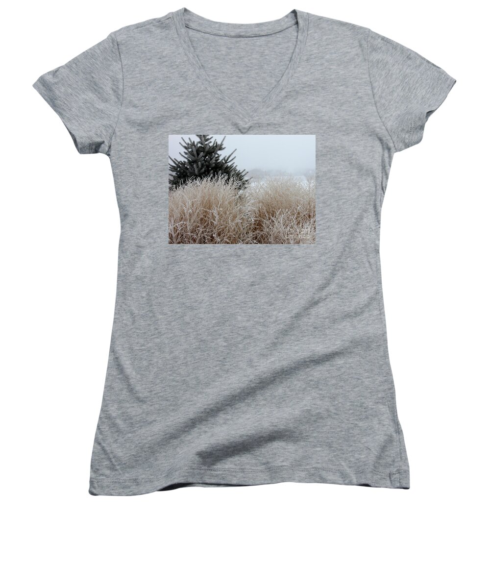 Grass Women's V-Neck featuring the photograph Frosted Grasses by Debbie Hart