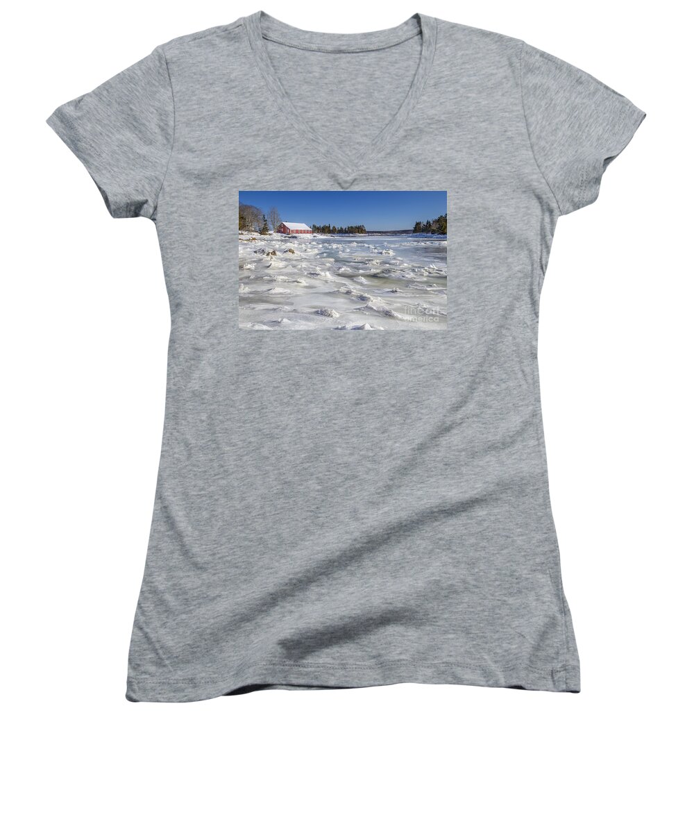 Maine Women's V-Neck featuring the photograph Frozen by Evelina Kremsdorf