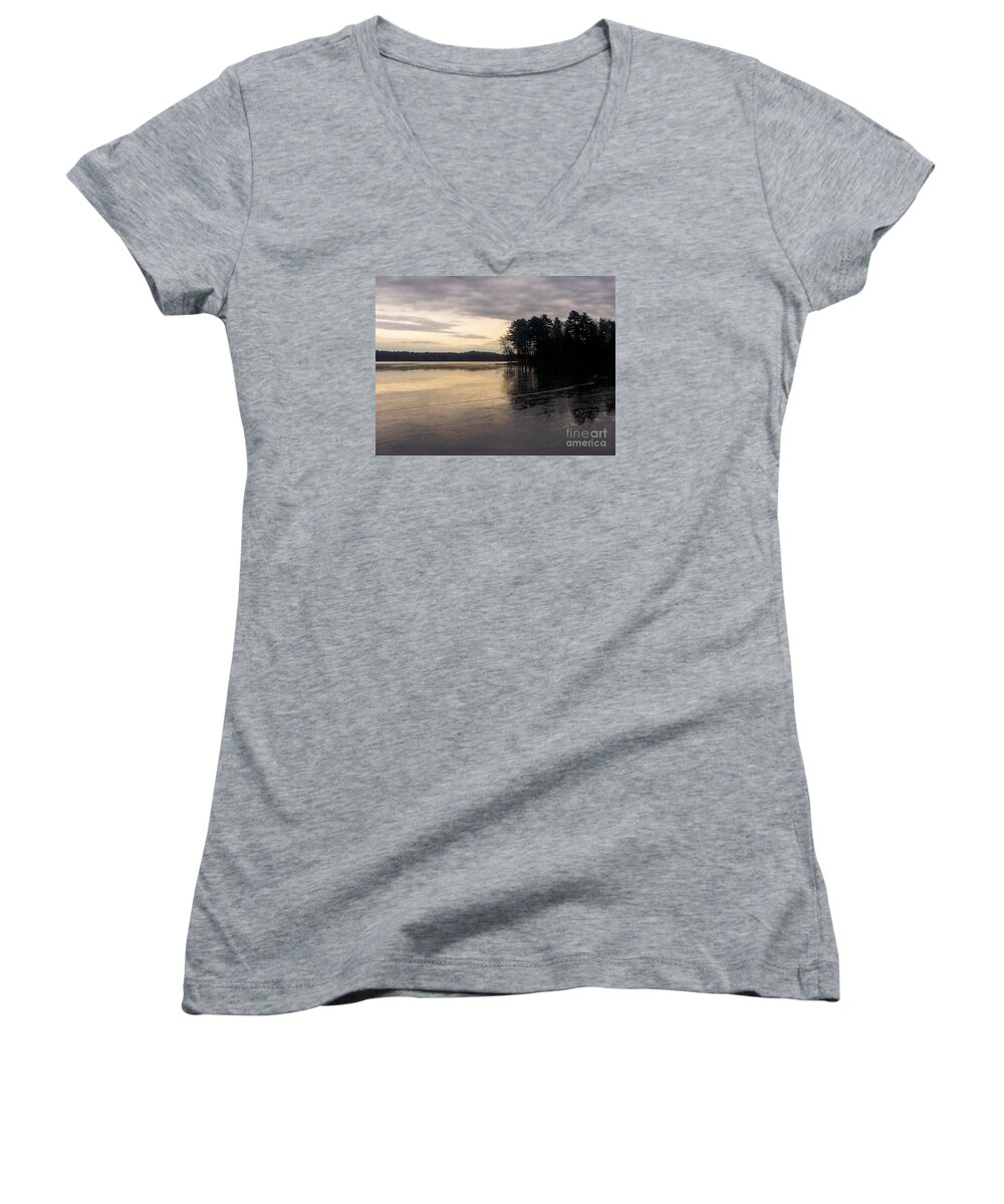 Frozen Women's V-Neck featuring the photograph Frozen Lake by Charlie Cliques