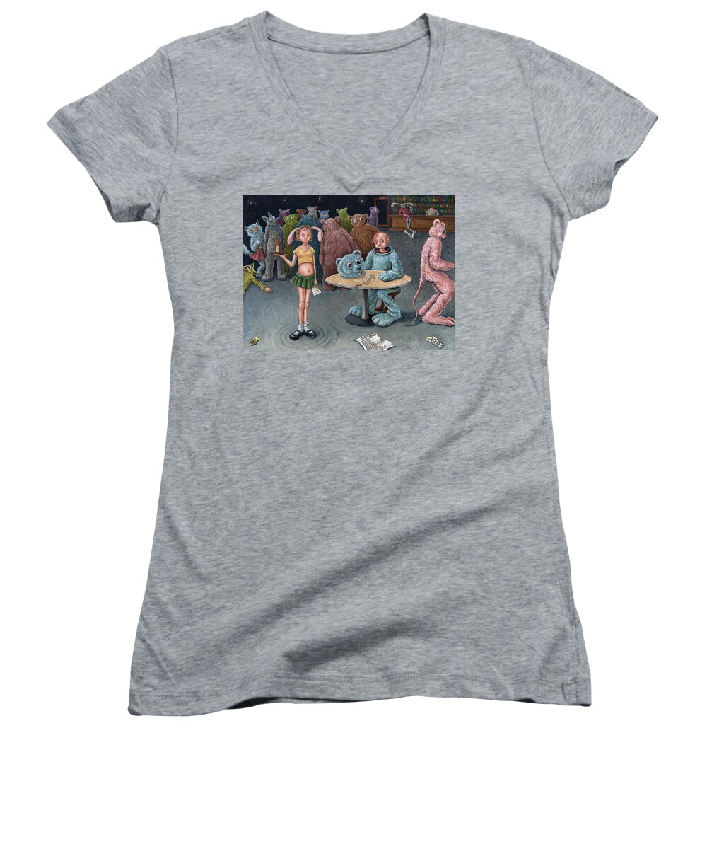 Bar Women's V-Neck featuring the painting Furry Bar by Holly Wood