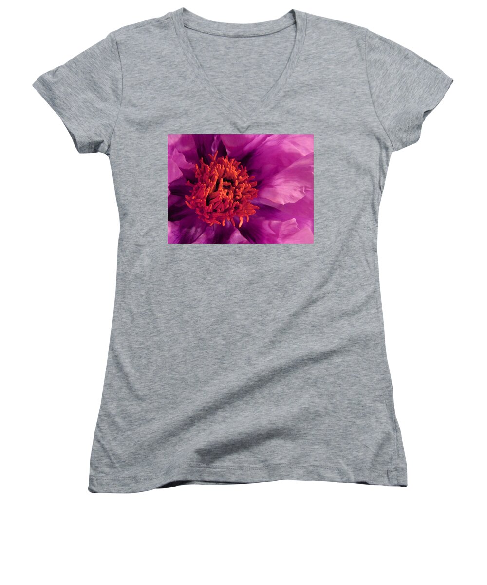 Pink Women's V-Neck featuring the photograph Fuschia Surprise by Carolyn Jacob