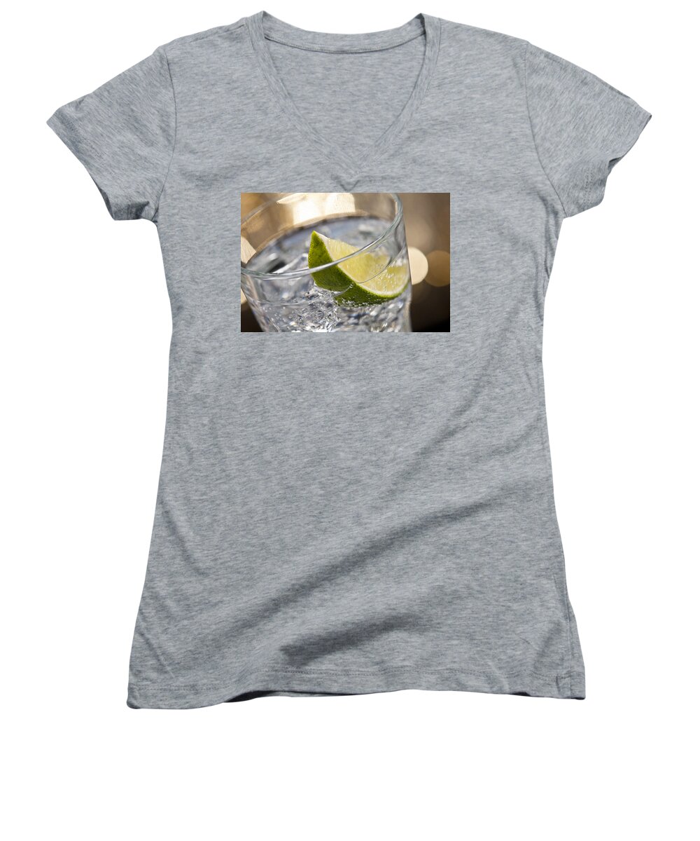 Alcohol Women's V-Neck featuring the photograph Gin Tonic Cocktail by U Schade