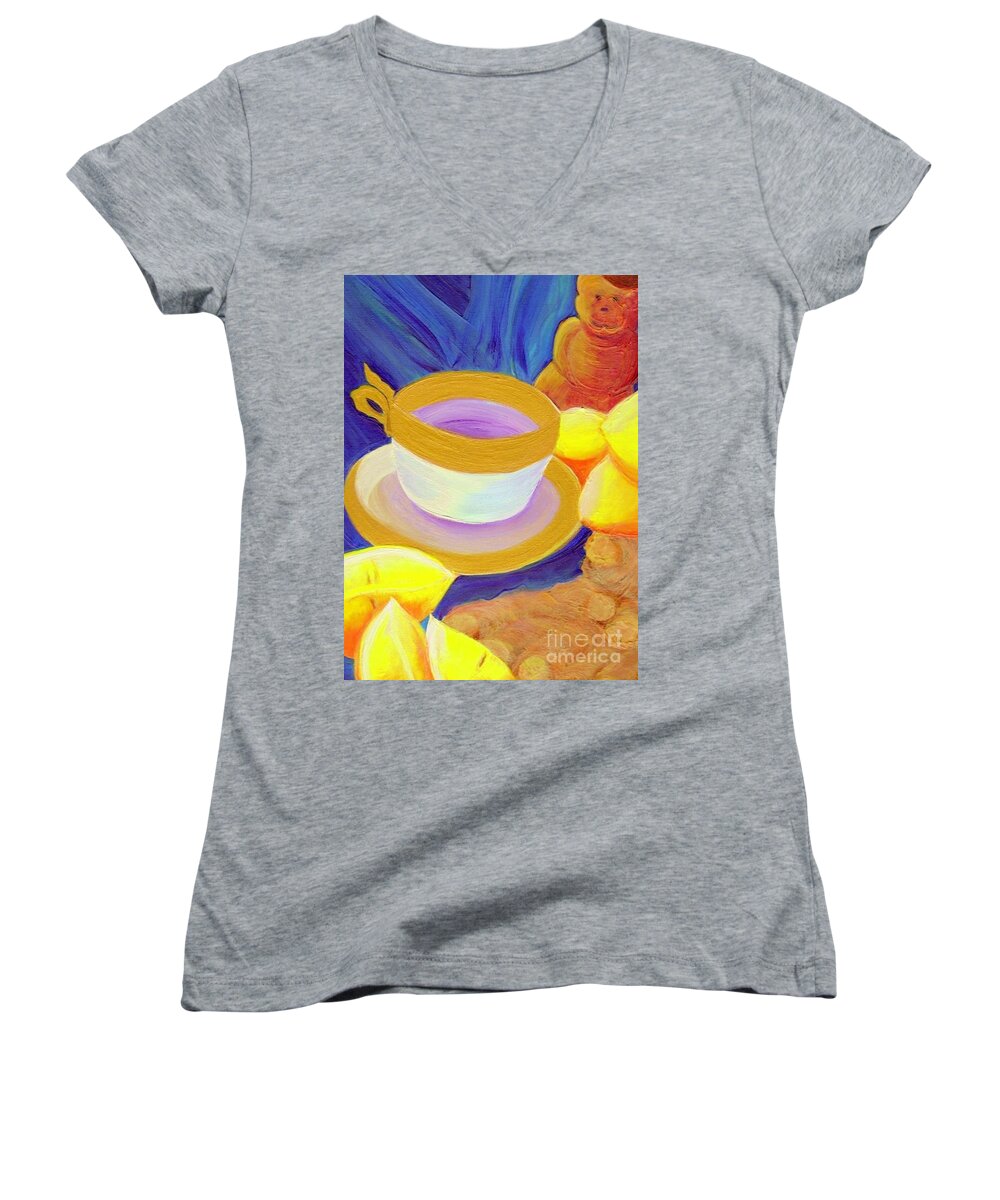 Ginger Women's V-Neck featuring the painting Ginger Lemon Tea by jrr by First Star Art