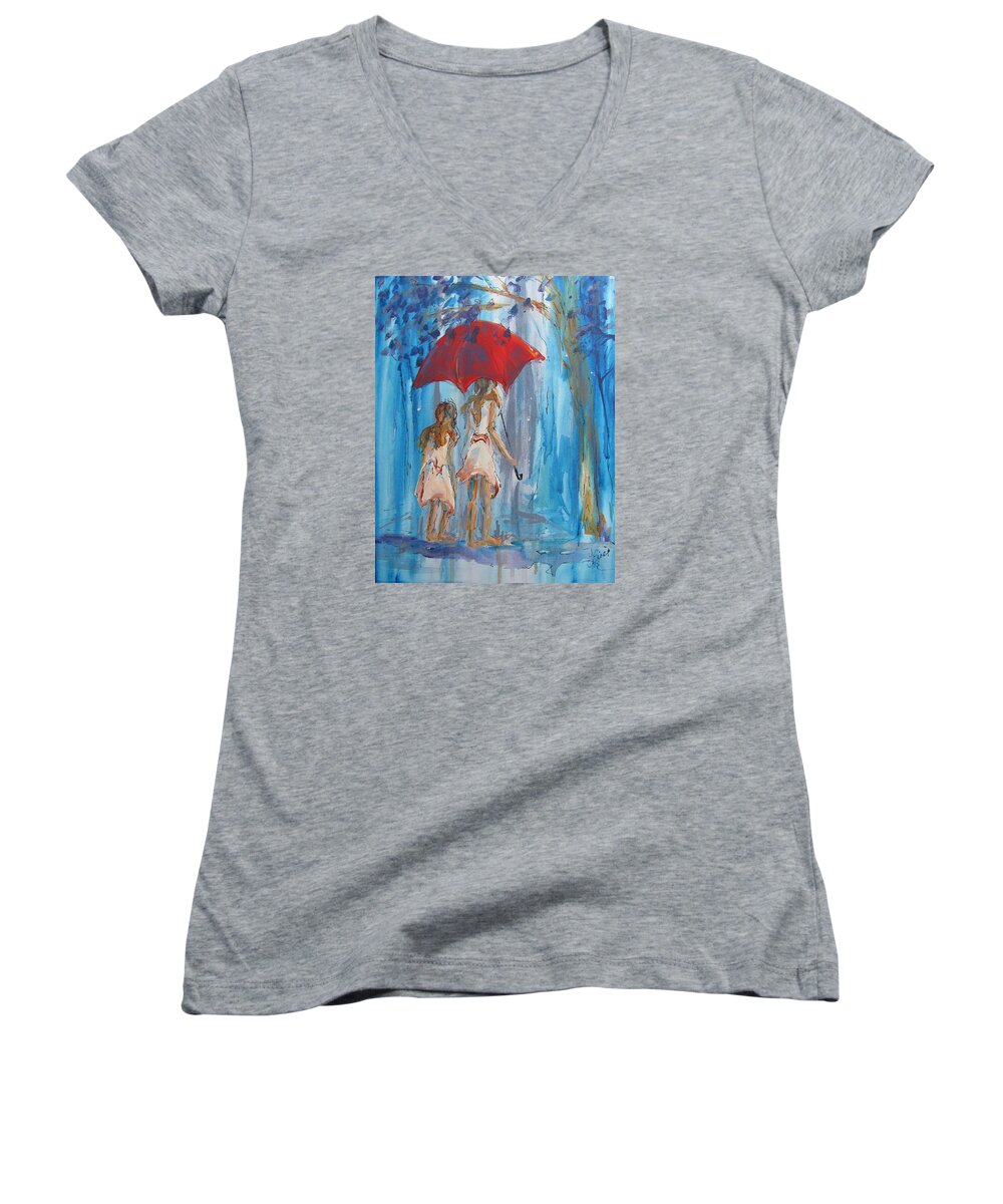Rain Women's V-Neck featuring the painting Give Me Shelter by Terri Einer