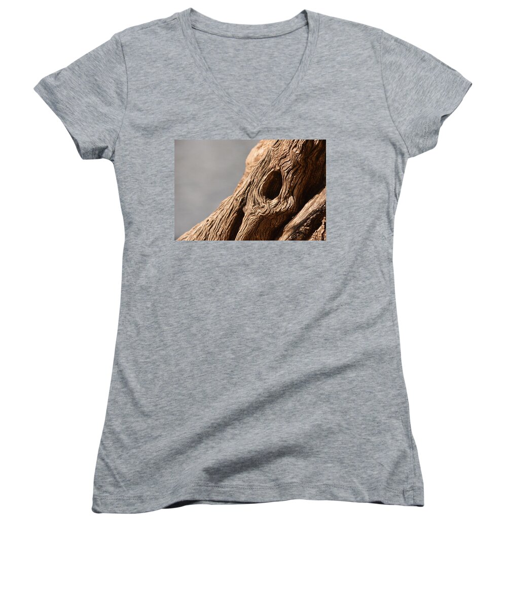Wood Women's V-Neck featuring the photograph Gnarly Wood by Michael McGowan