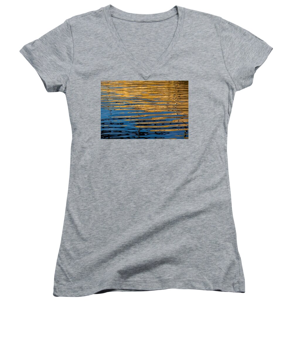 Abstract Women's V-Neck featuring the photograph Gold and Blue Abstract by Stuart Litoff