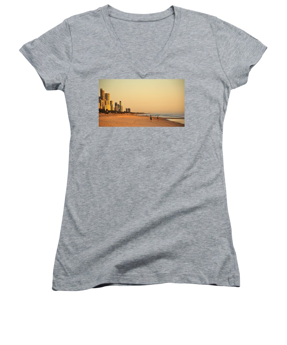 Beach Women's V-Neck featuring the photograph Gold Coast Beach by Eric Tressler