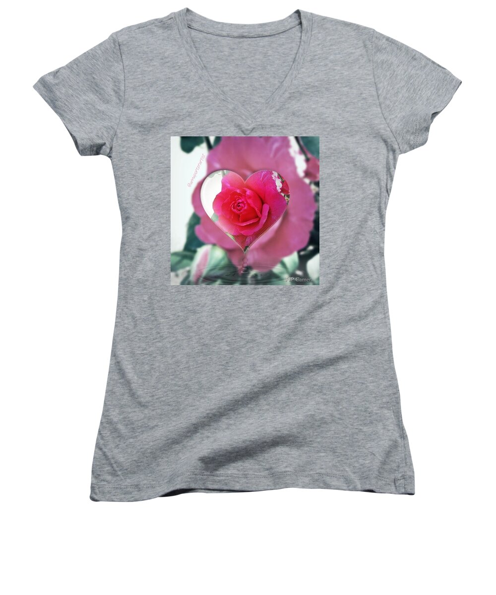 Valentine's Day Rose Women's V-Neck featuring the photograph Valentine's Day Rose by Anna Porter