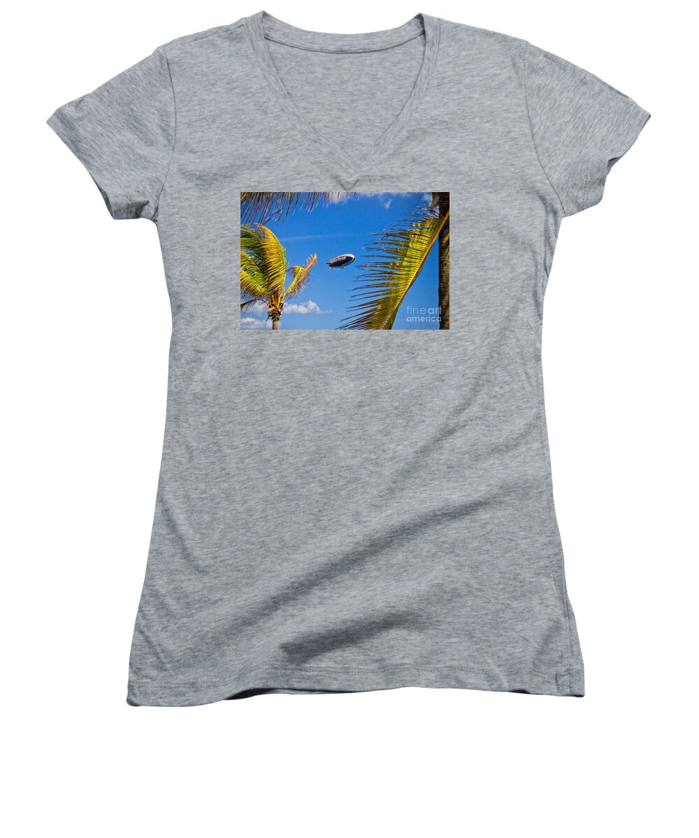 Airship Women's V-Neck featuring the photograph Goodyear Blimp by Les Palenik