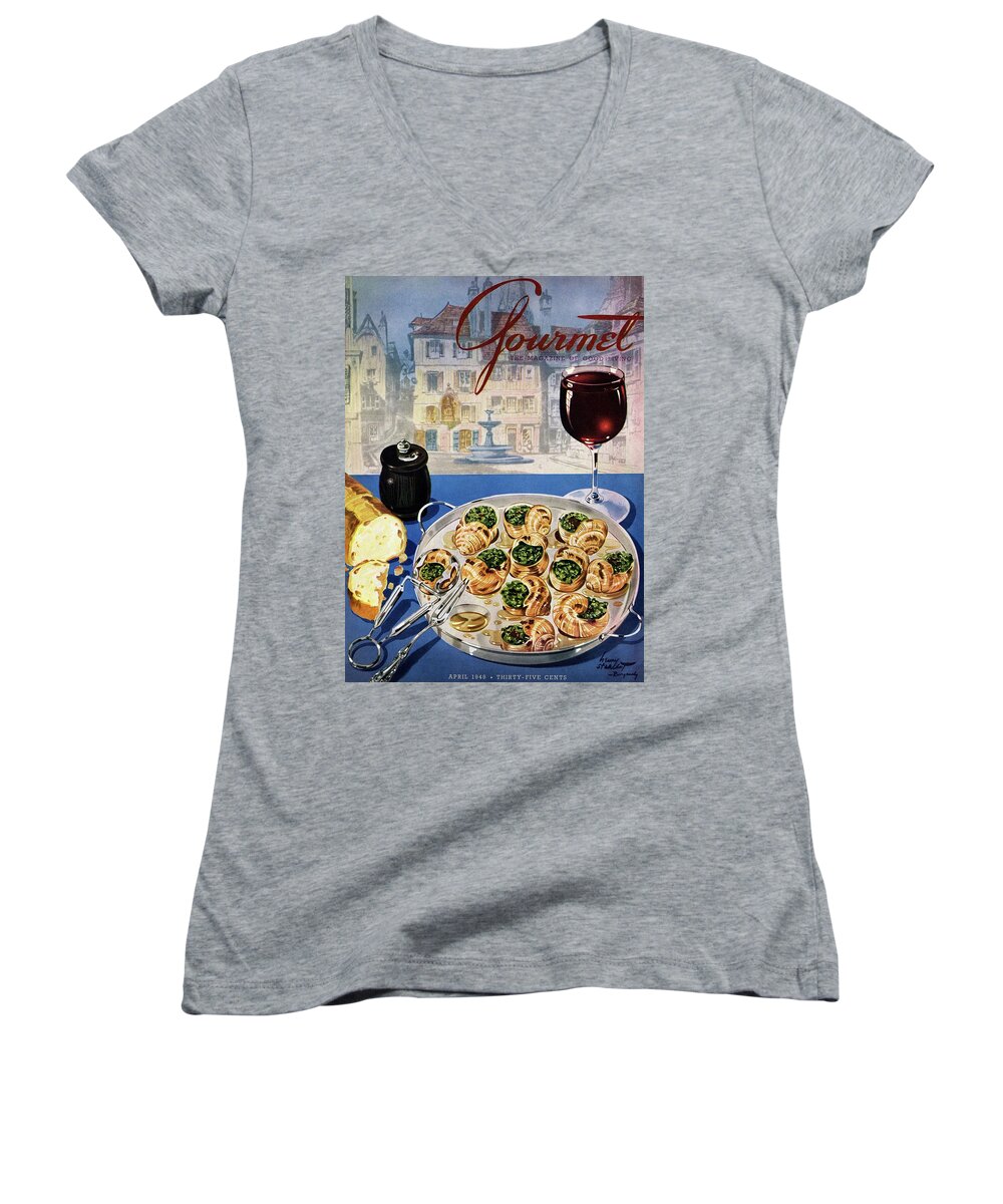 Food Women's V-Neck featuring the photograph Gourmet Cover Illustration Of A Platter by Henry Stahlhut