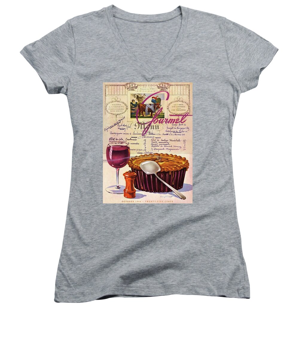 Food Women's V-Neck featuring the photograph Gourmet Cover Illustration Of Deep Dish Pie by Henry Stahlhut