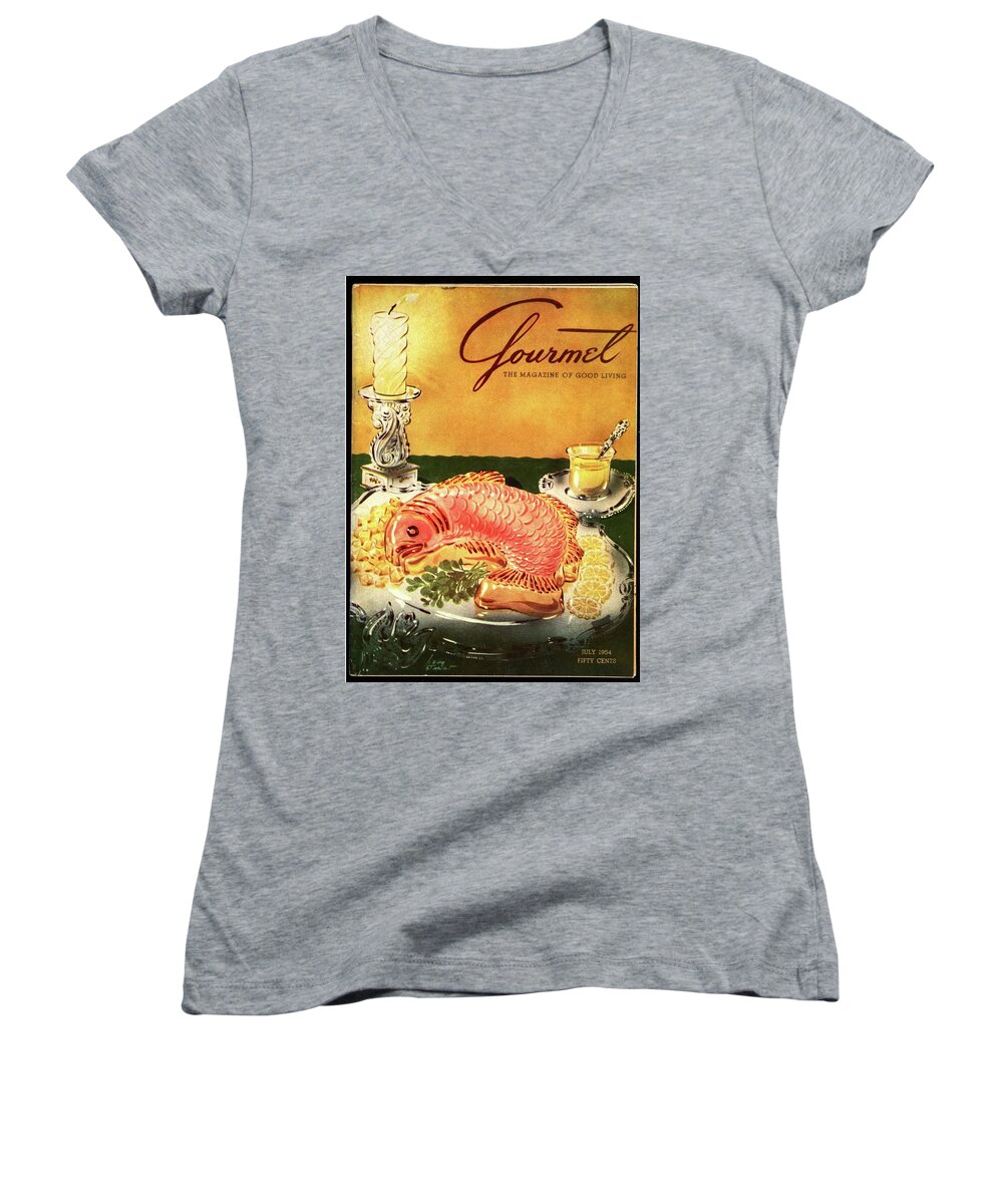 Food Women's V-Neck featuring the photograph Gourmet Cover Illustration Of Salmon Mousse by Henry Stahlhut