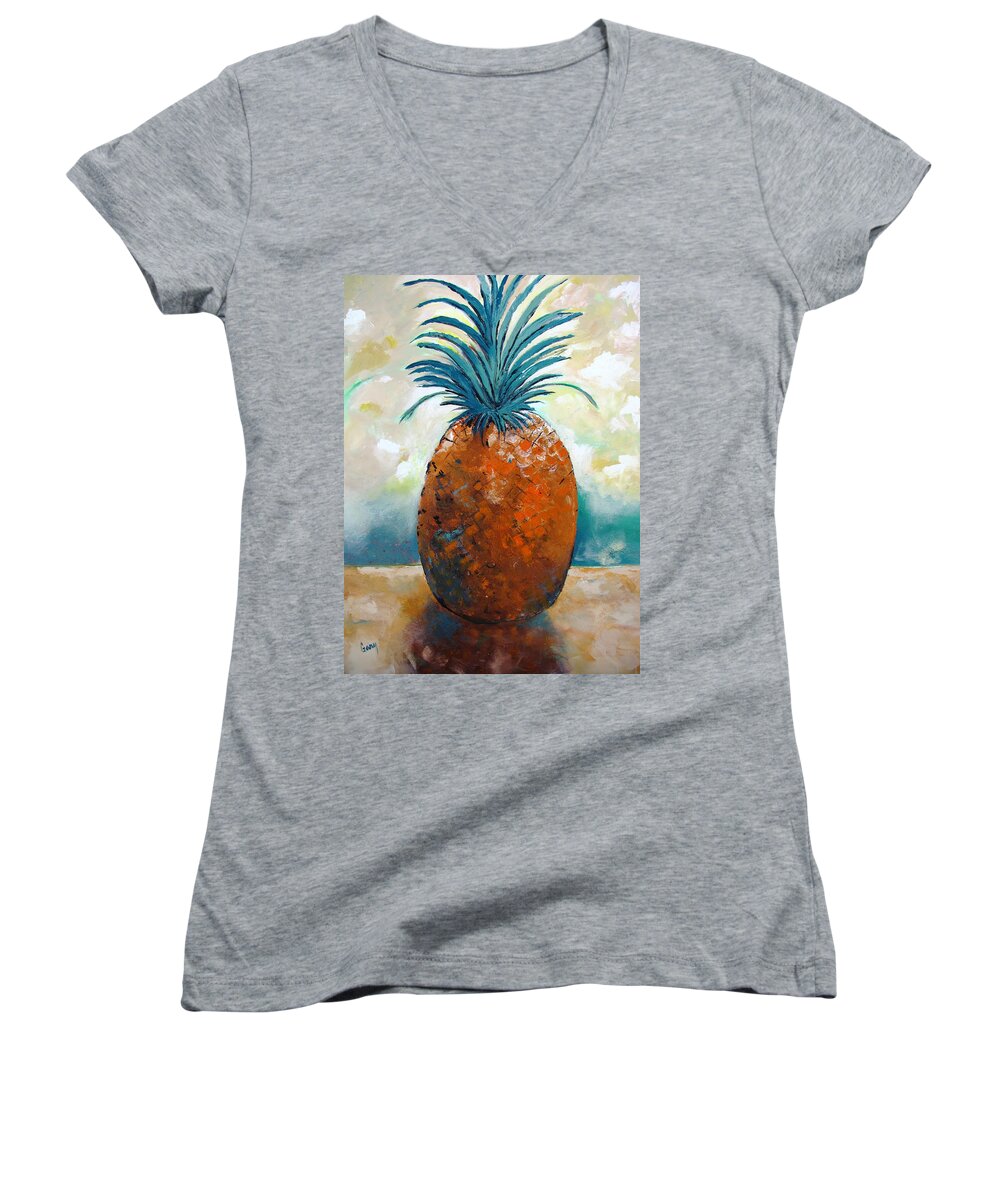 Pineapple Women's V-Neck featuring the painting Graciousness					 by Gary Smith