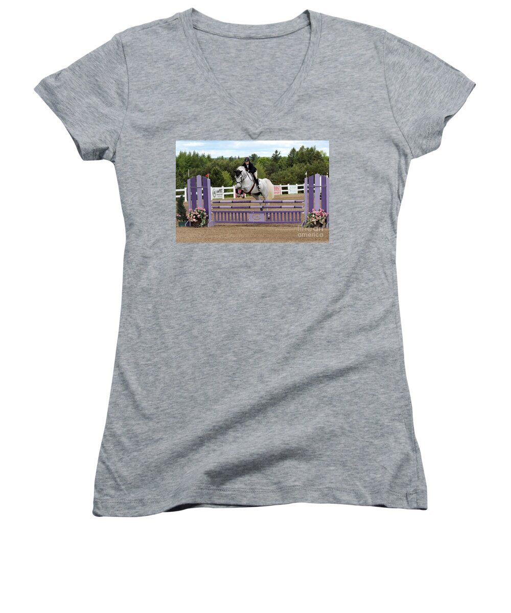 Horse Women's V-Neck featuring the photograph Grey Jumper by Janice Byer