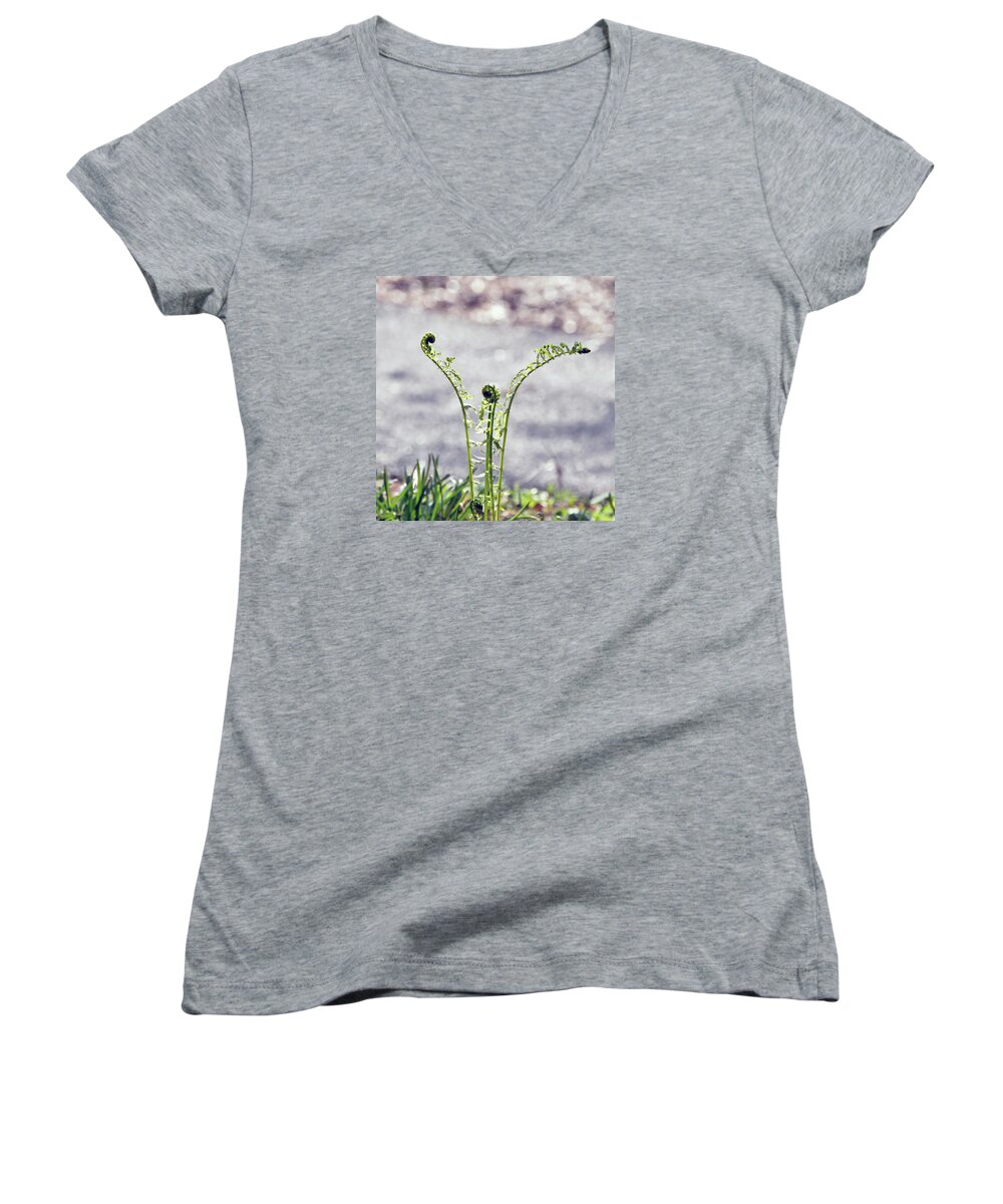 Fern Women's V-Neck featuring the photograph Growing by Kerri Farley