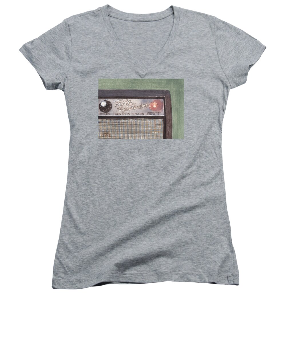 Guitar Women's V-Neck featuring the painting Guitar Amp Sketch by Ken Powers