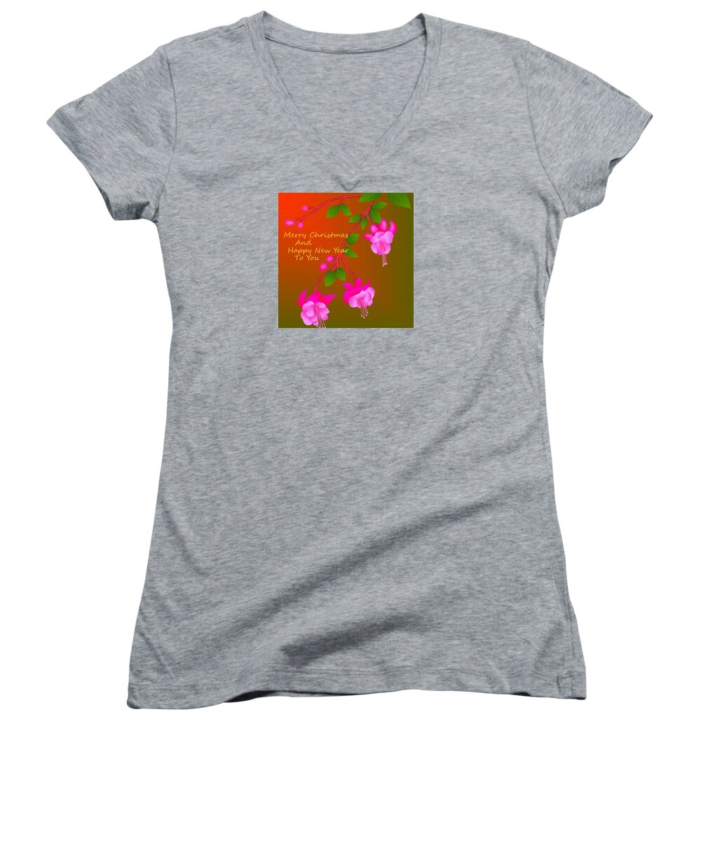New Year Greeting Card Women's V-Neck featuring the digital art Happy Holidays by Latha Gokuldas Panicker