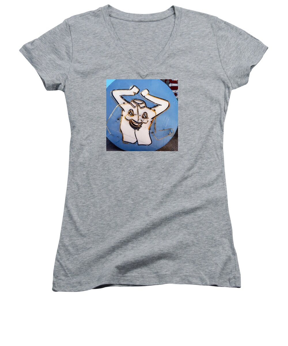 Las Vegas Women's V-Neck featuring the photograph Happy Shirt Sign by Art Block Collections
