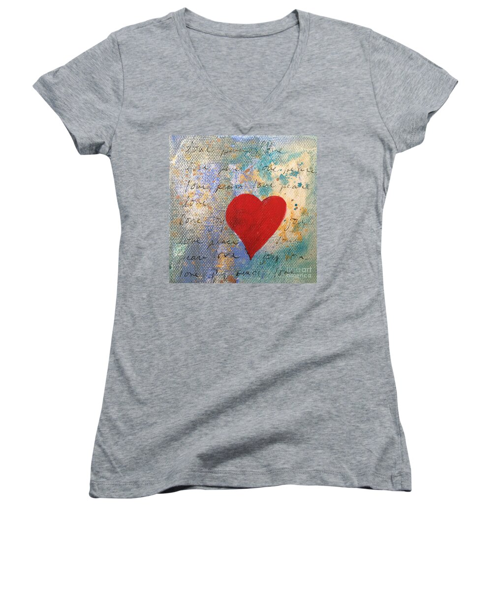 Heart #9 Women's V-Neck featuring the painting Heart #9 by Robin Pedrero