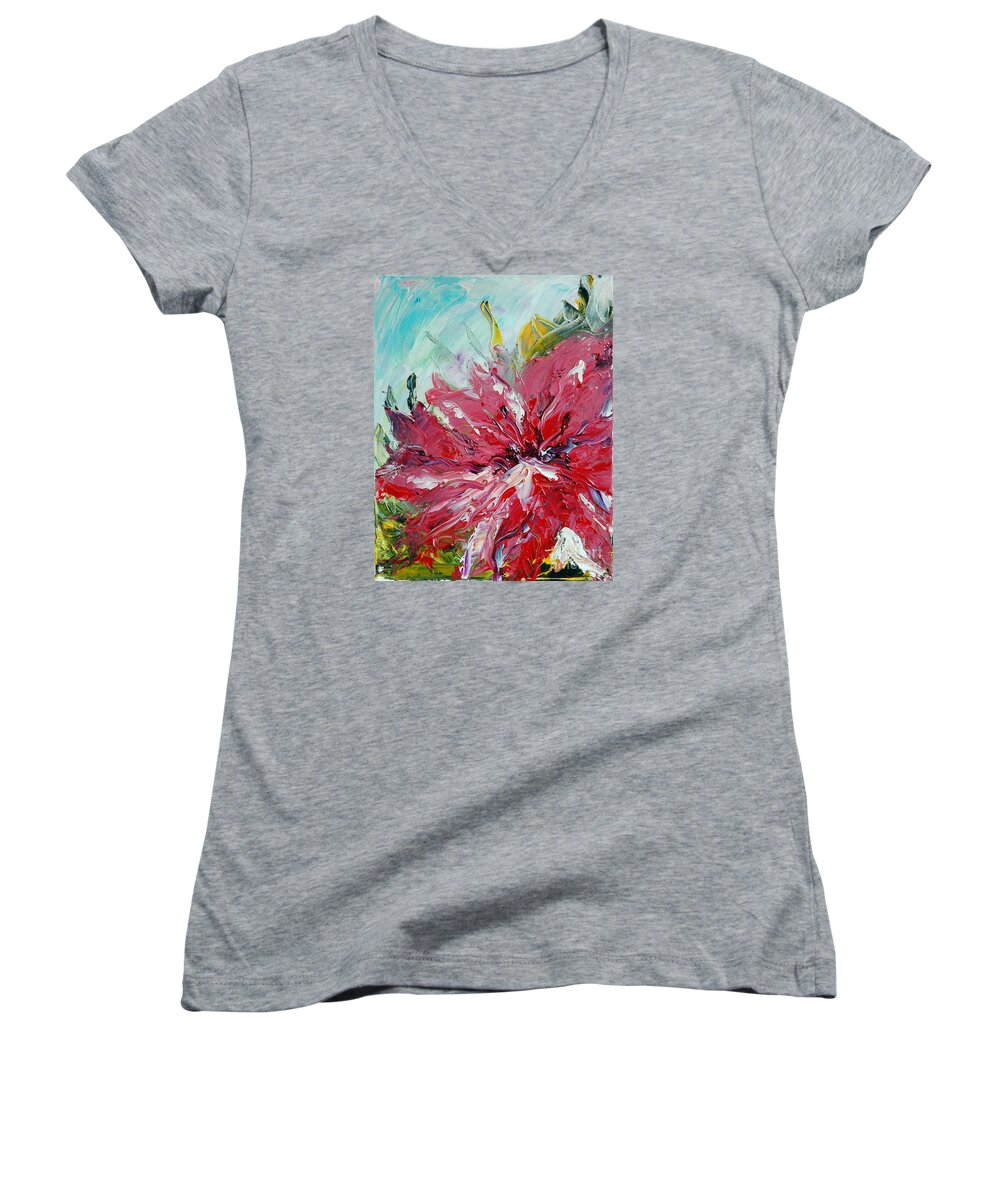 Palette Knife Women's V-Neck featuring the painting Hibiscus 2 by Teresa Wegrzyn