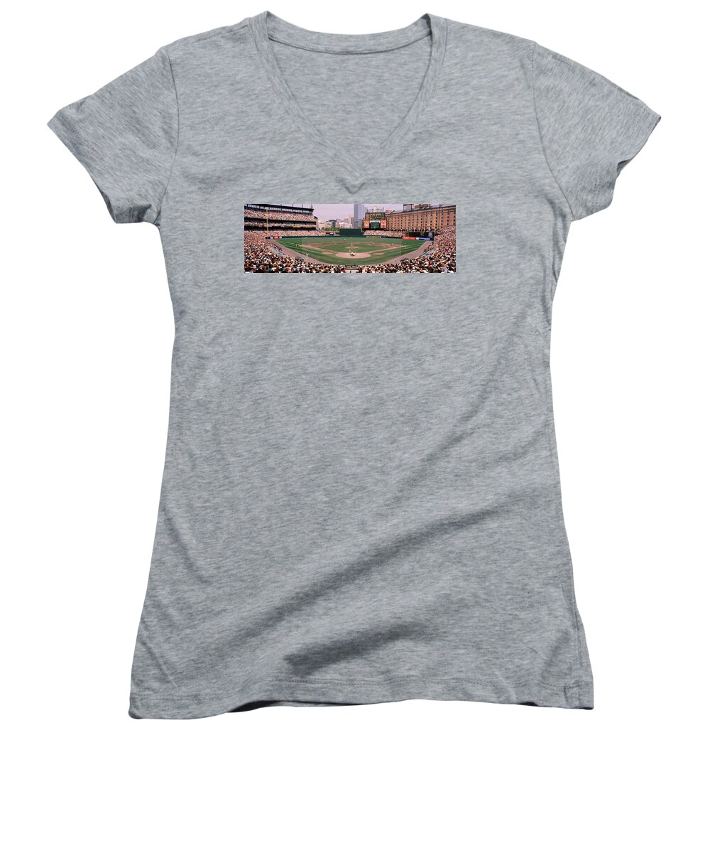 Photography Women's V-Neck featuring the photograph High Angle View Of A Baseball Field by Panoramic Images