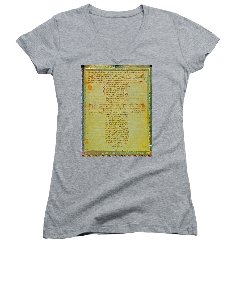 Physician Women's V-Neck featuring the photograph Hippocratic Oath on vintage parchment paper by Eti Reid